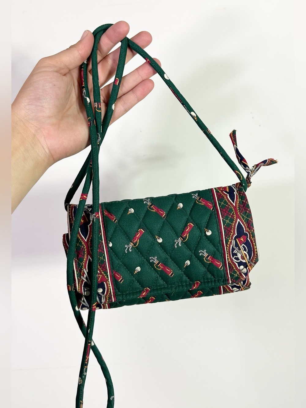 Vera Bradley Vintage Green Golf Print Crossbody Wallet Bag